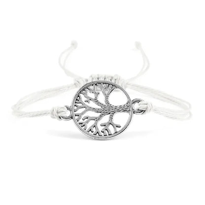 Bracelet Cordon Arbre de Vie Argenté Accessoire Porte-Bonheur blanc fond blanc kaosix