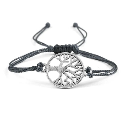 Bracelet Cordon Arbre de Vie Argenté Accessoire Porte-Bonheur gris fond blanc kaosix