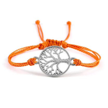 Bracelet Cordon Arbre de Vie Argenté Accessoire Porte-Bonheur orange fond blanc kaosix