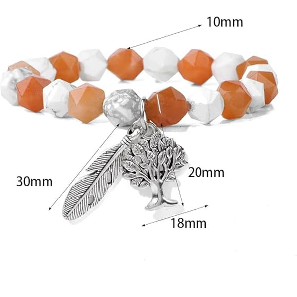 Bracelet Homme Perles Facettées Arbre de Vie Plume Aventurine Orange dimensions kaosix