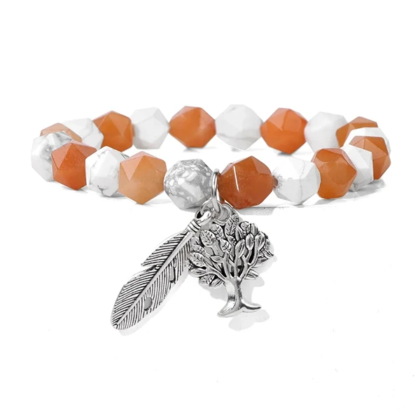 Bracelet Homme Perles Facettées Arbre de Vie Plume Aventurine Orange kaosix