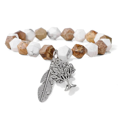Bracelet Homme Perles Facettées Arbre de Vie Plume Jaspe Paysage kaosix