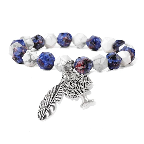 Bracelet Homme Perles Facettées Arbre de Vie Plume Larvikite kaosix