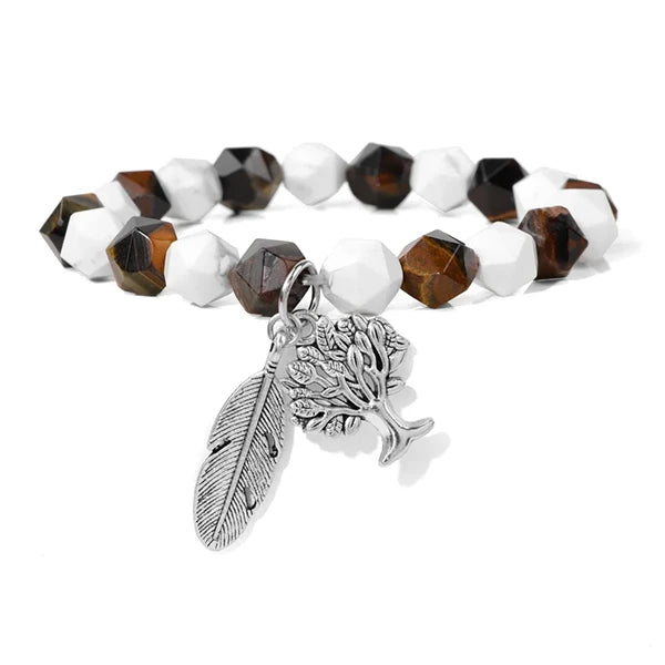 Bracelet Homme Perles Facettées Arbre de Vie Plume Oeil de tigre kaosix
