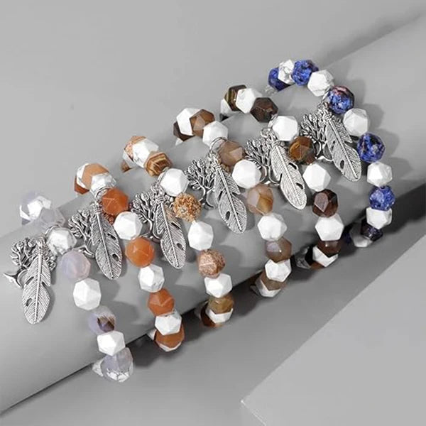 Bracelet Homme Perles Facettées Arbre de Vie Plume sur socle cylindrique kaosix