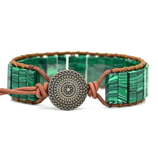 Bracelet Jaspe Malachite Boho Wrap sur fond blanc kaosix