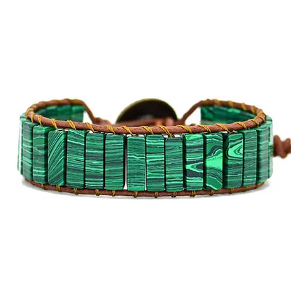 Bracelet Jaspe Malachite Boho Wrap sur fond blanc vue de dos kaosix