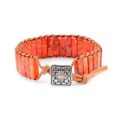 Bracelet Jaspe Rouge Bâtonnets Boho Wrap sur fond blanc kaosix