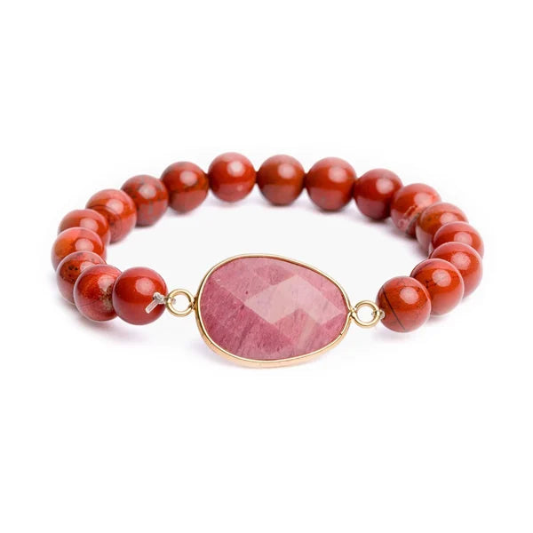 Bracelet Jaspe Rouge et Rhodonite sur fond blanc kaosix