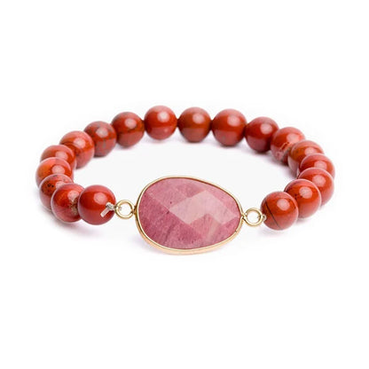 Bracelet Jaspe Rouge et Rhodonite sur fond blanc kaosix