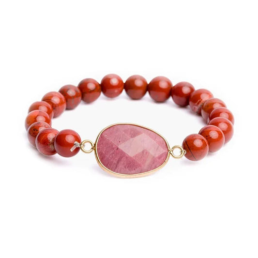 Bracelet Jaspe Rouge et Rhodonite sur fond blanc kaosix