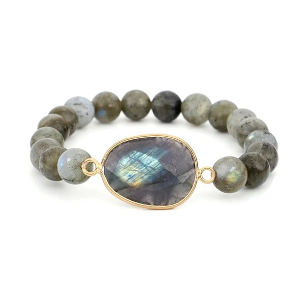 Bracelet Labradorite Perles et Galet sur fond blanc kaosix