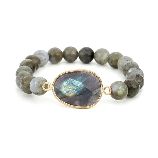 Bracelet Labradorite Perles et Galet sur fond blanc kaosix
