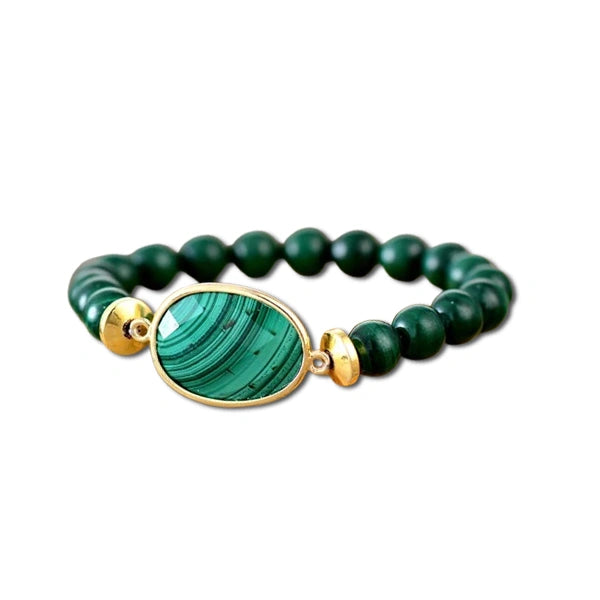 Bracelet Malachite Perles et Galet sur fond blanc kaosix