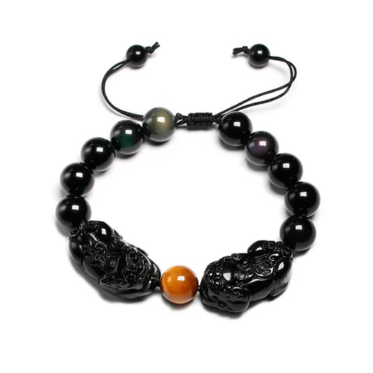 Bracelet Pi Xiu (Pi Yao) Obsidienne Œil de Tigre fond blanc kaosix