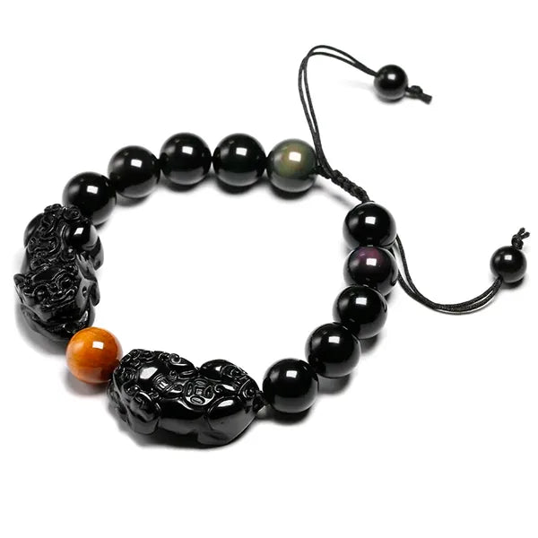 Bracelet Pi Xiu (Pi Yao) Obsidienne Œil de Tigre vue profil kaosix