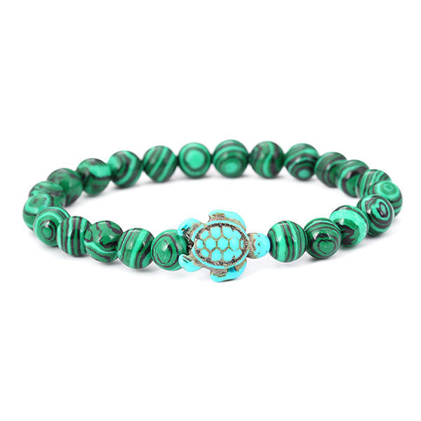 Bracelet Pierre de Malachite Tortue Marinesur fond blanc Kaosix