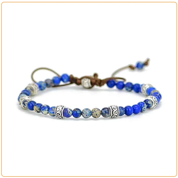 Bracelet Tibétain Jaspe Bleu sur fond blanc kaosix