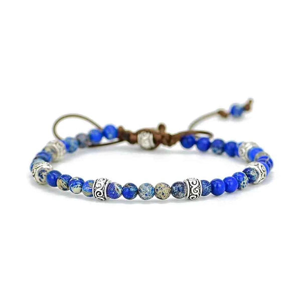 Bracelet Tibétain Jaspe Bleu sur fond blanc kaosix