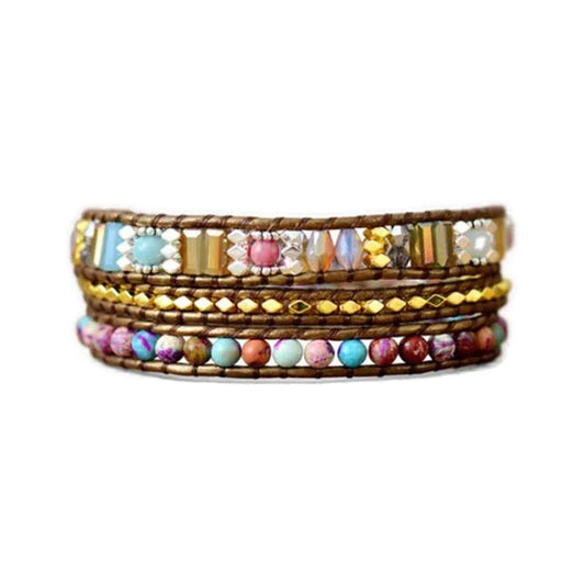 Bracelet Wrap Bohème Coloré Éclat de Joie Cristal Jaspe & Agate kaosix 1