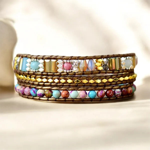 Bracelet Wrap Bohème Coloré Éclat de Joie Cristal Jaspe & Agate kaosix 2