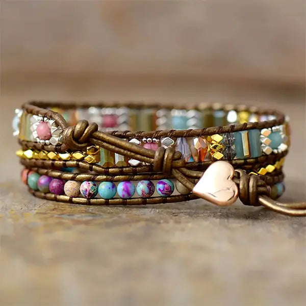 Bracelet Wrap Bohème Coloré Éclat de Joie Cristal Jaspe & Agate kaosix 3