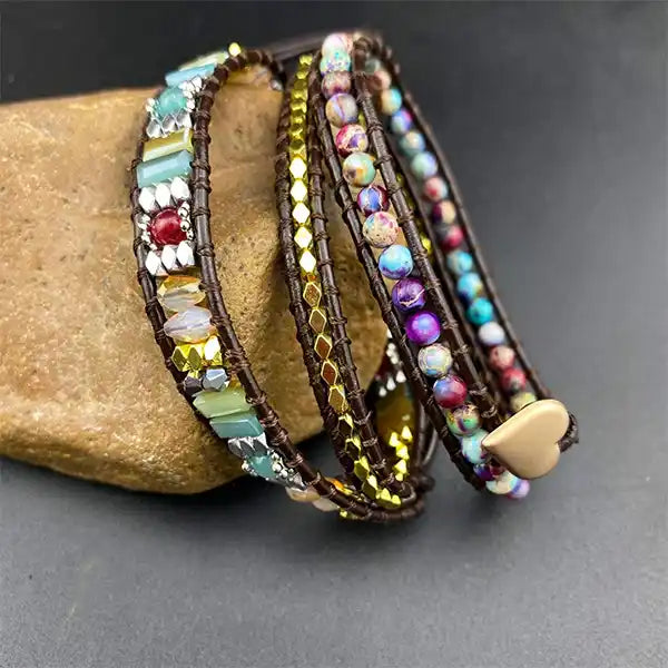 Bracelet Wrap Bohème Coloré Éclat de Joie Cristal Jaspe & Agate kaosix 4