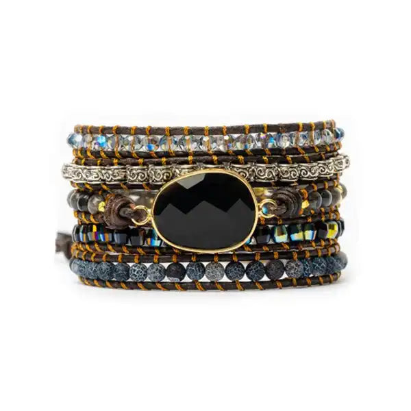 Bracelet Wrap Onyx Noir Élégance Mystique 5 Tours kaosix 1