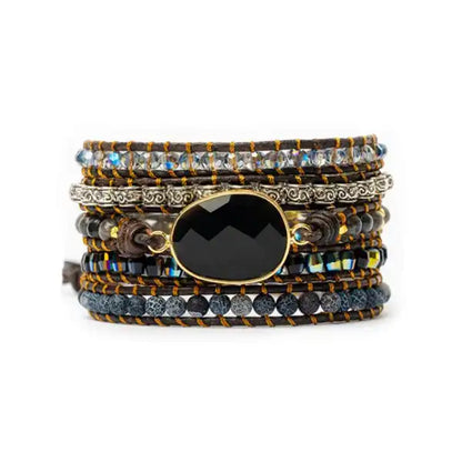 Bracelet Wrap Onyx Noir Élégance Mystique 5 Tours kaosix 1