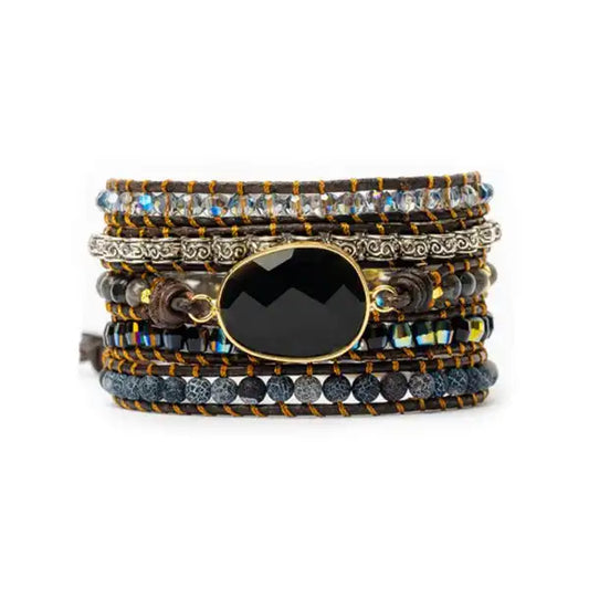 Bracelet Wrap Onyx Noir Élégance Mystique 5 Tours kaosix 1
