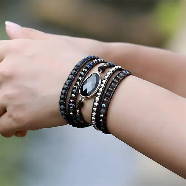 Bracelet Wrap Onyx Noir Élégance Mystique 5 Tours kaosix 11