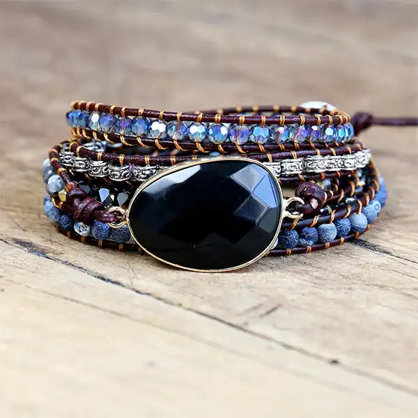 Bracelet Wrap Onyx Noir Élégance Mystique 5 Tours kaosix 3