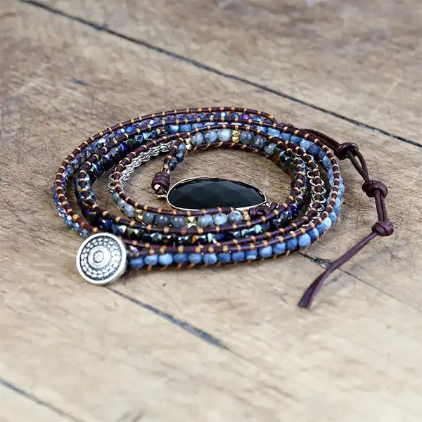 Bracelet Wrap Onyx Noir Élégance Mystique 5 Tours kaosix 4