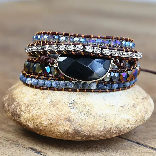 Bracelet Wrap Onyx Noir Élégance Mystique 5 Tours kaosix 5