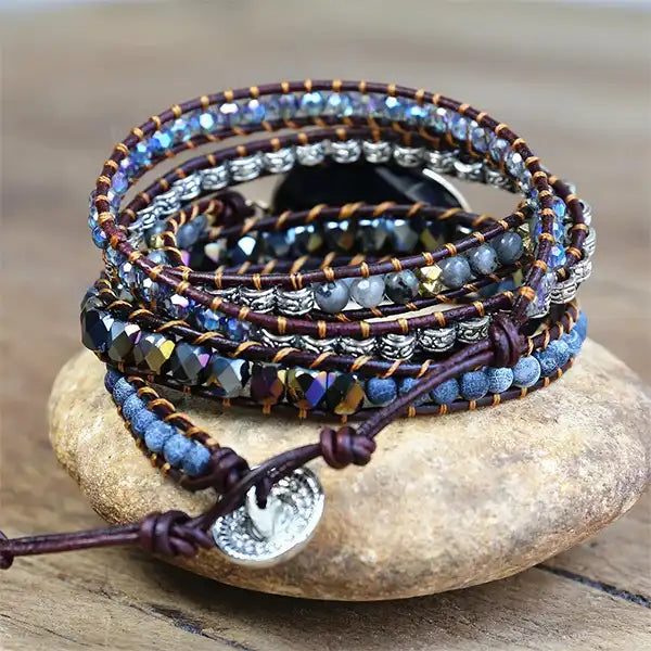 Bracelet Wrap Onyx Noir Élégance Mystique 5 Tours kaosix 6