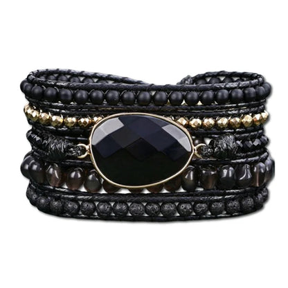 Bracelet Wrap Onyx Noir Force Protectrice Pierre de Lave & Agate kaosix 1