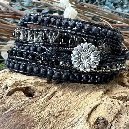 Bracelet Wrap Onyx Noir Force Protectrice Pierre de Lave & Agate kaosix 3