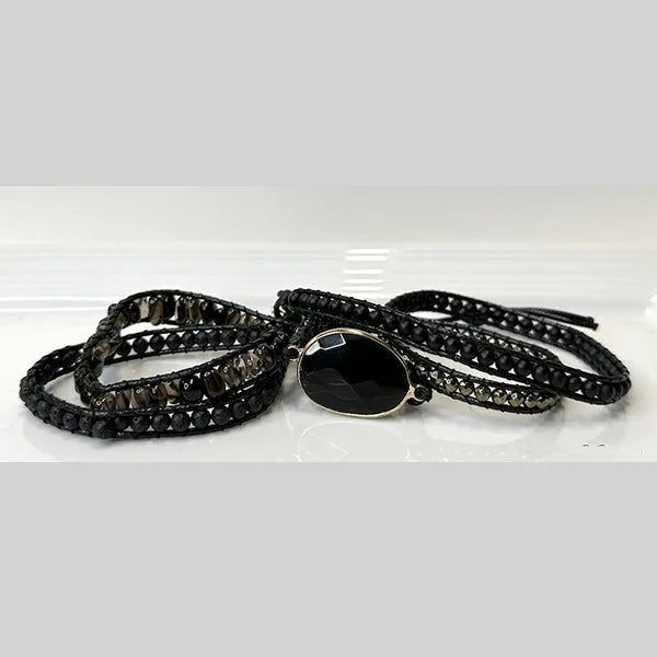 Bracelet Wrap Onyx Noir Force Protectrice Pierre de Lave & Agate kaosix 5
