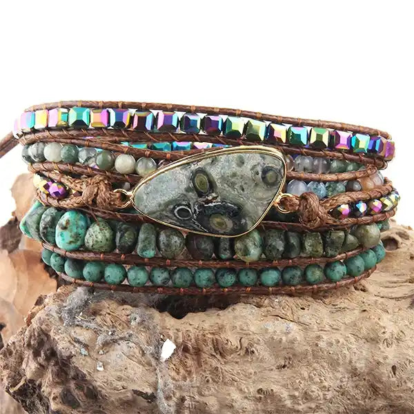 Bracelet Wrap Turquoise Africaine Terre d'Évolution 5 Tours kaosix 4