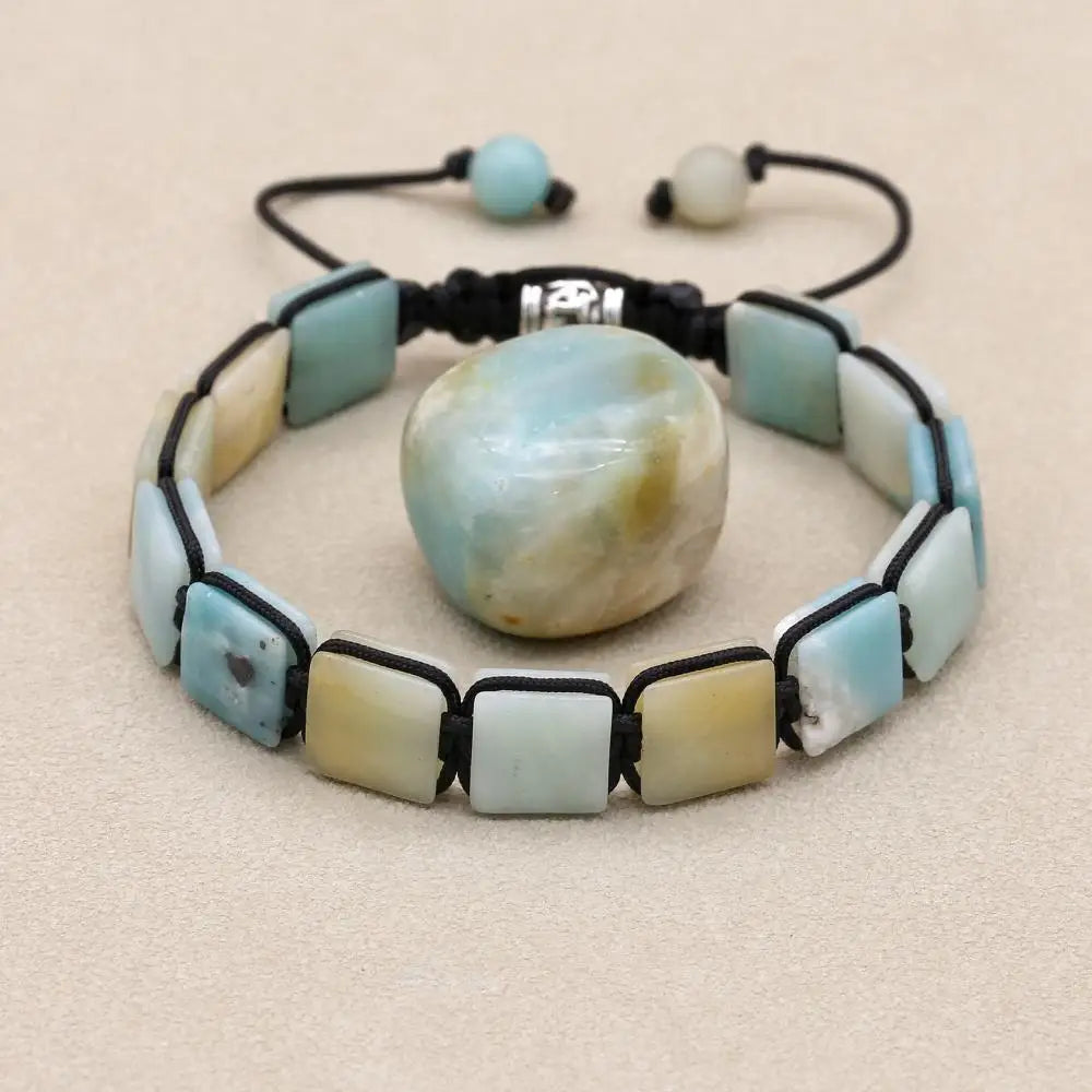 Bracelet Amazonite Pierres Rectangulaires Équilibre et Sérénité galet centreKaosix