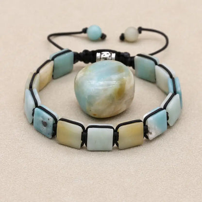 Bracelet Amazonite Pierres Rectangulaires Équilibre et Sérénité galet centreKaosix