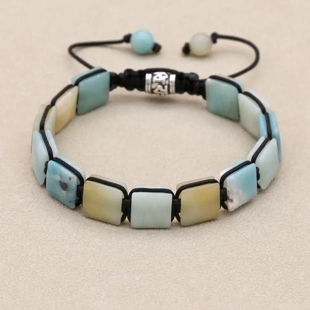 Bracelet Amazonite Pierres Rectangulaires Équilibre et Sérénité vue de face Kaosix
