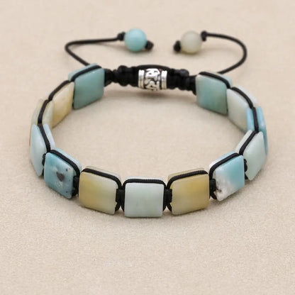 Bracelet Amazonite Pierres Rectangulaires Équilibre et Sérénité vue de face Kaosix