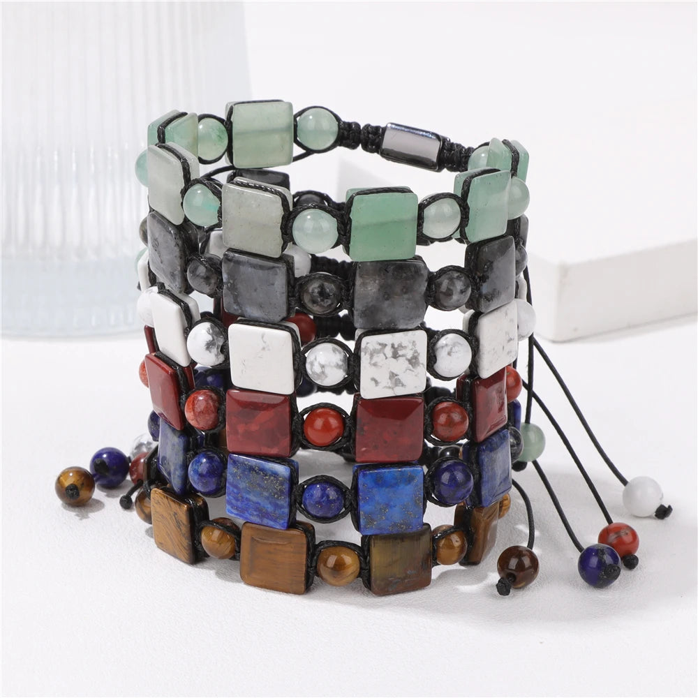 Bracelet Pierres plates Carrées et Rondes - 6 Pierres Différentes 2 kaosix
