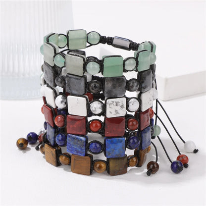 Bracelet Pierres plates Carrées et Rondes - 6 Pierres Différentes 2 kaosix