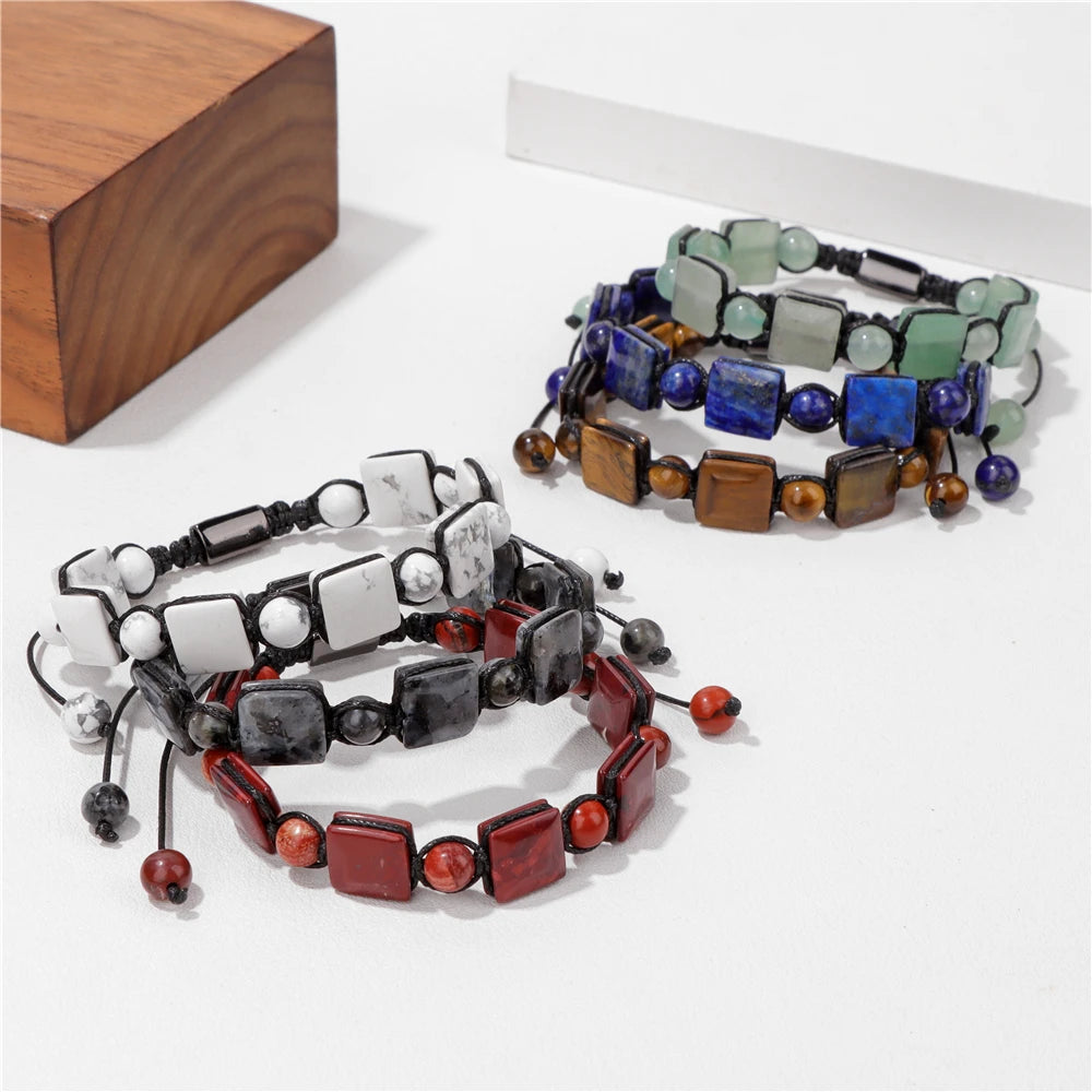Bracelet Pierres plates Carrées et Rondes - 6 Pierres Différentes 3 kaosix