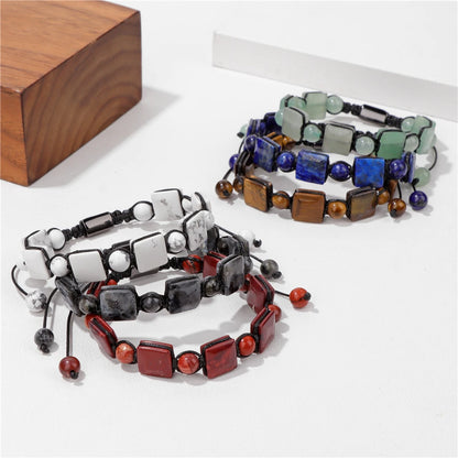 Bracelet Pierres plates Carrées et Rondes - 6 Pierres Différentes 3 kaosix