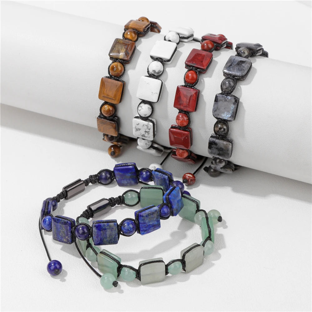 Bracelet Pierres plates Carrées et Rondes - 6 Pierres Différentes 4 kaosix