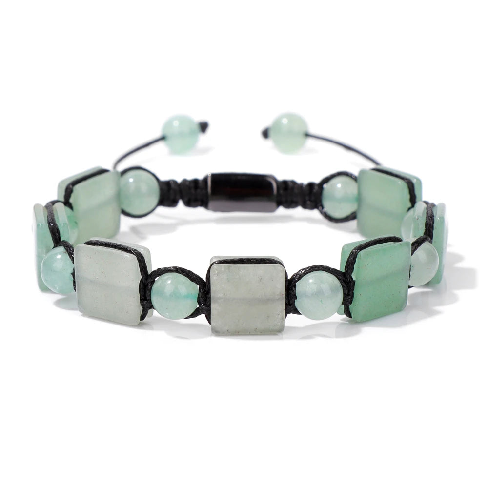 Bracelet Pierres plates Carrées et Rondes - 6 Pierres Différentes aventurine verte kaosix