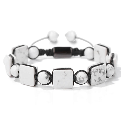 Bracelet Pierres plates Carrées et Rondes - 6 Pierres Différentes howlite blanche kaosix